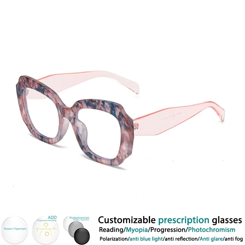 Pink Fashion Square Retro Colorful Women Reading Glasses