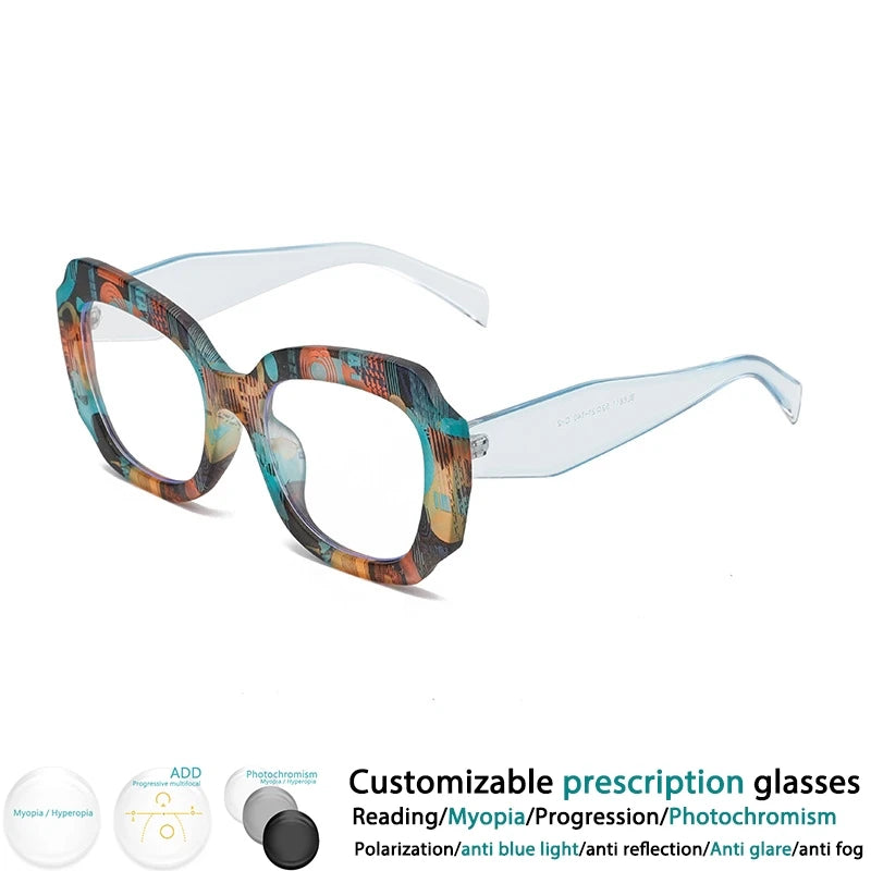 Blue Fashion Square Retro Colorful Women Reading Glasses