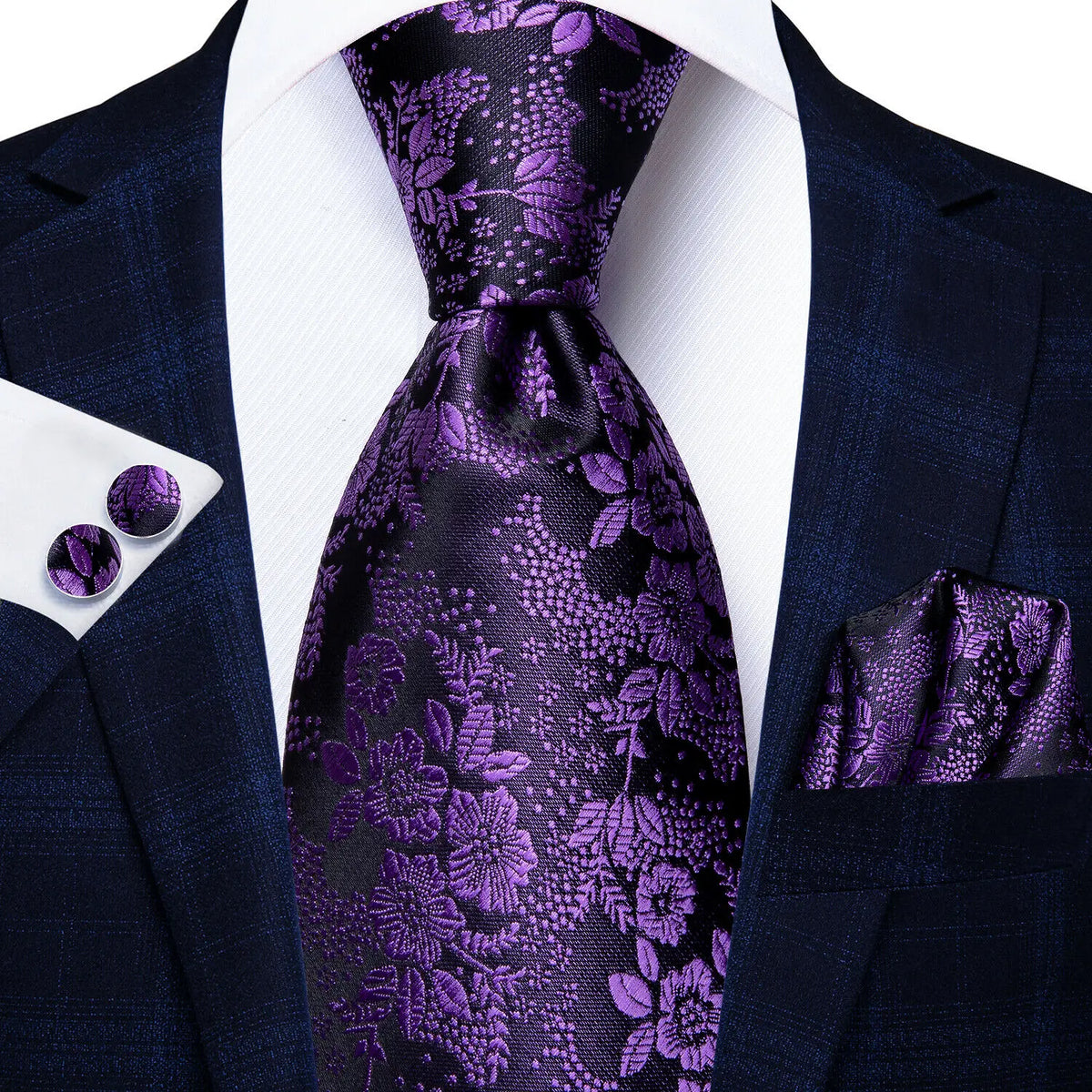 Purple Fashion Striped Wedding Party Necktie Set