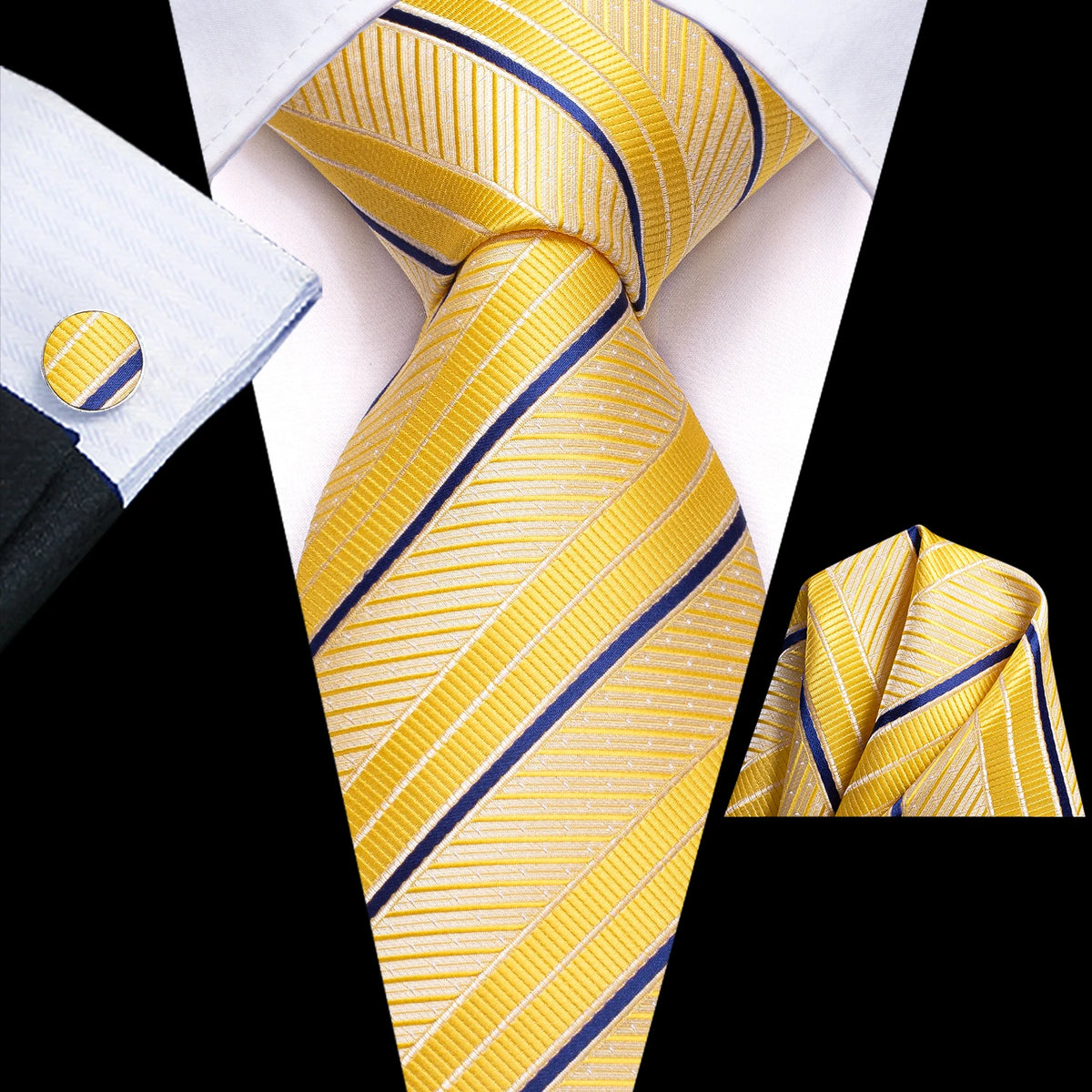 Yellow Fashion Striped Wedding Party Necktie Set