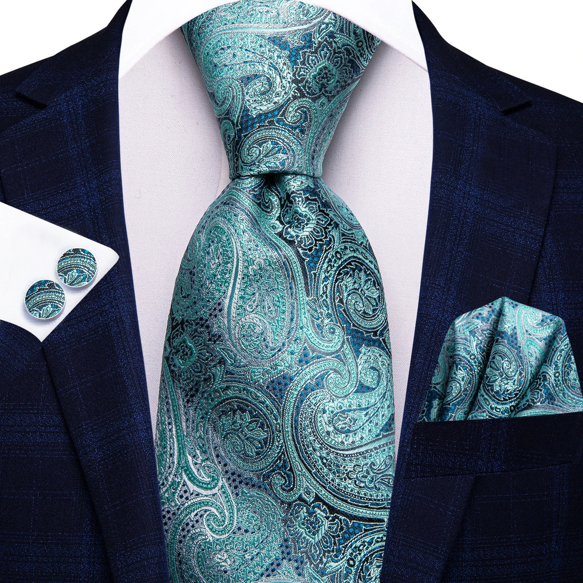 Green Fashion Striped Wedding Party Necktie Set