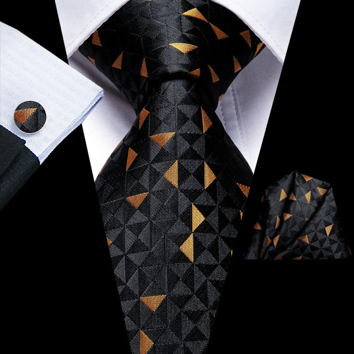 Black Fashion Striped Wedding Party Necktie Set