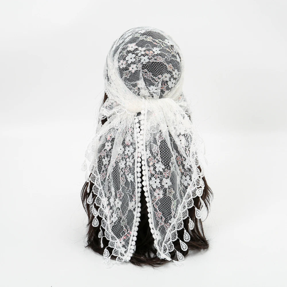 White Fashionable Embroidered Polyester Square Scarf