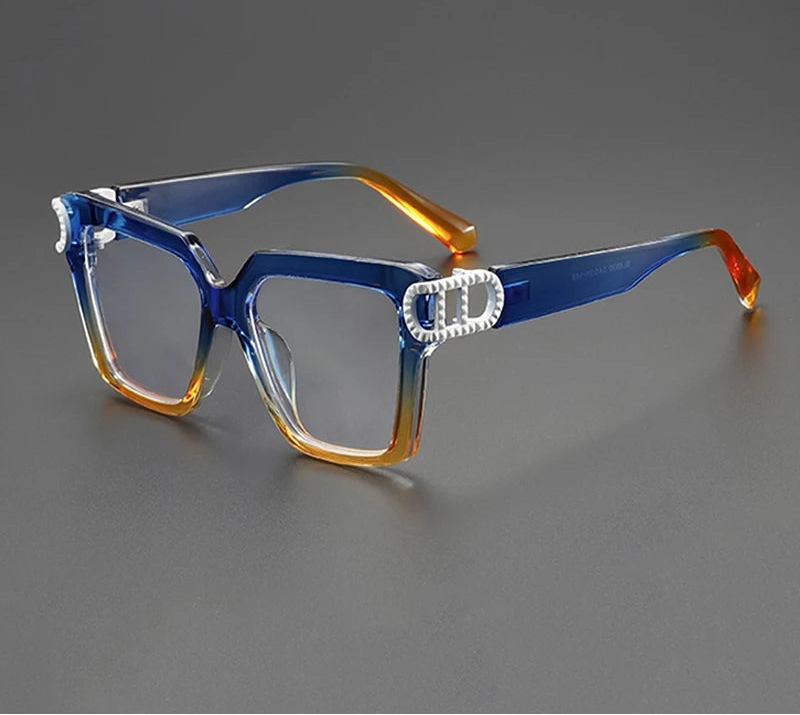Blue Orange Fashionable Large Frame Square Myopia Eyeglasses