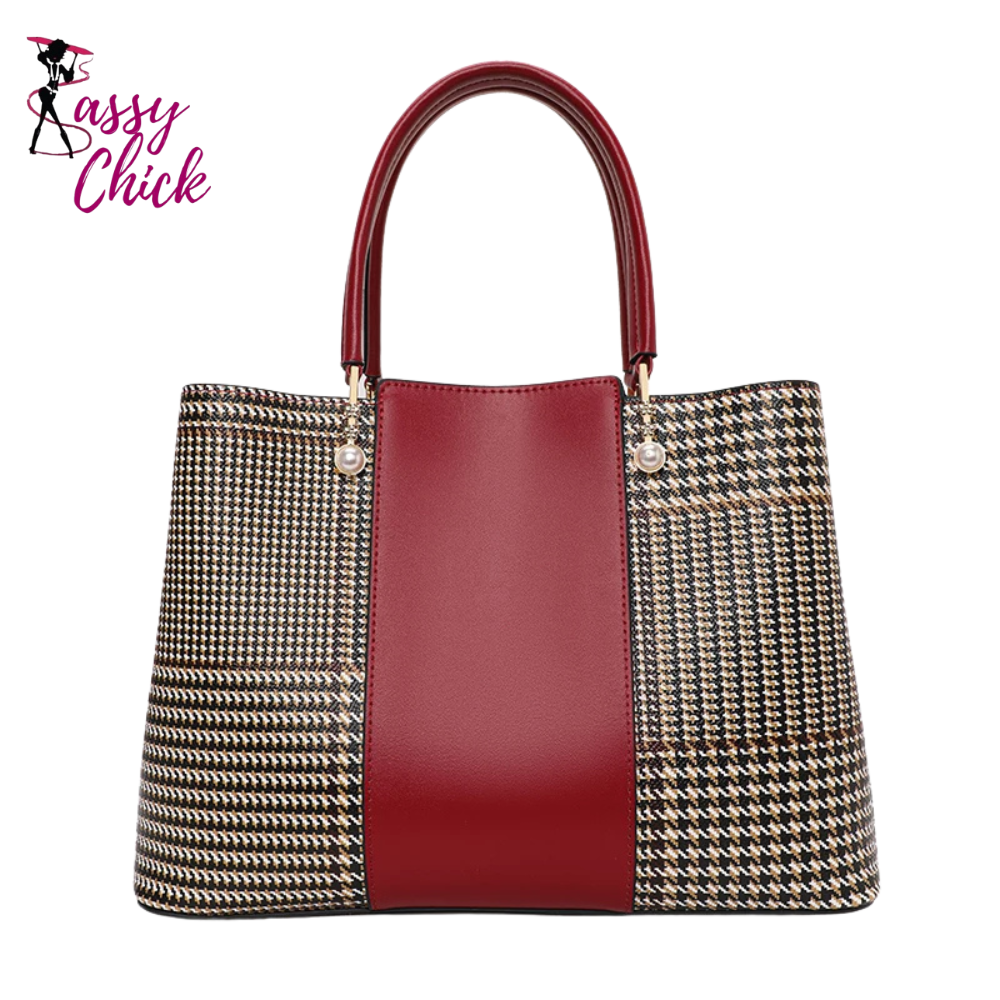 Fashionable Red Cowhide Handbag Sassy Chick Logo