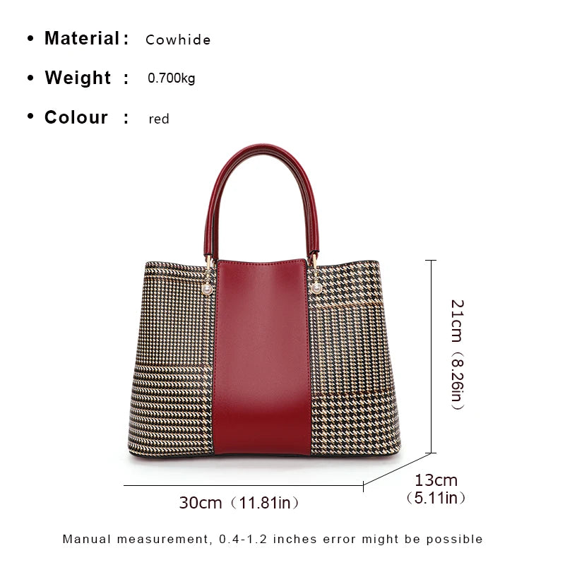 Size of Fashionable Red Cowhide Handbag