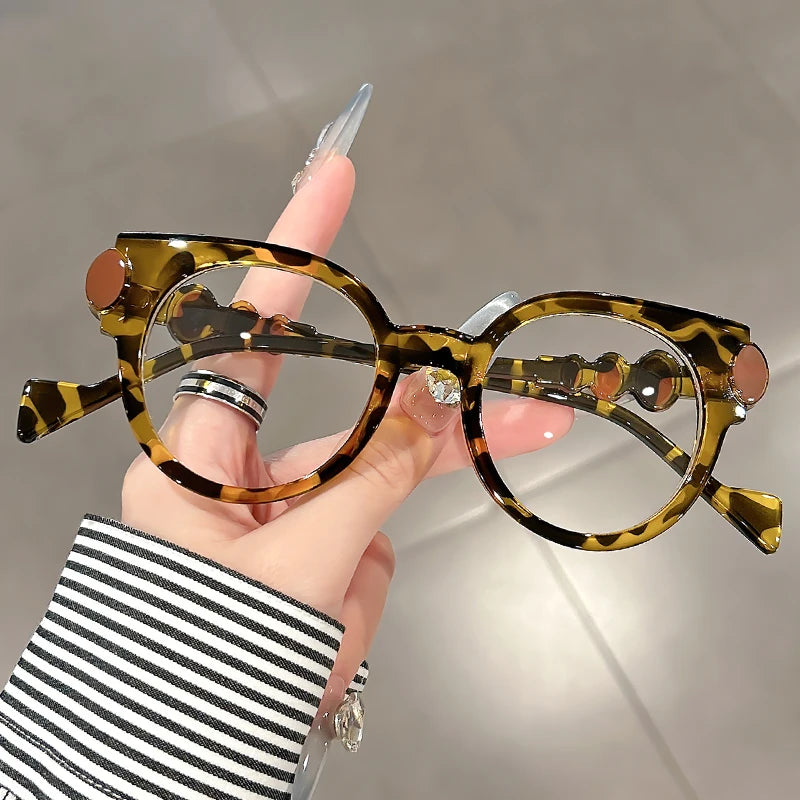 leopard round retro anti blue light glasses