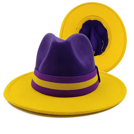 purple yellow fedora jazz hat