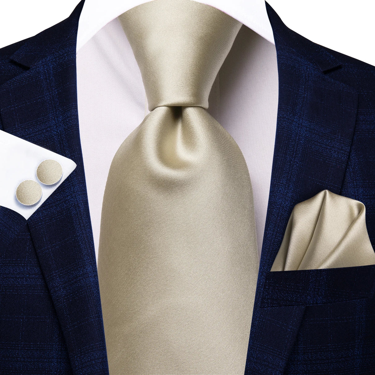 Floral Champagne Ivory Elegant Necktie Handkerchief Cufflinks