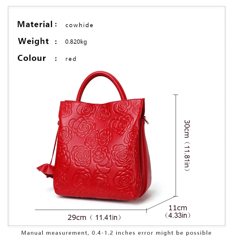 Size of Floral Design Leather Handbag