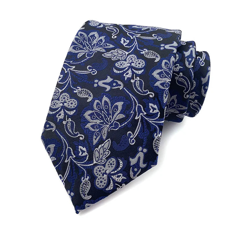 Blue Floral Dot Tie Luxury 8cm Jacquard Neck Tie Necktie
