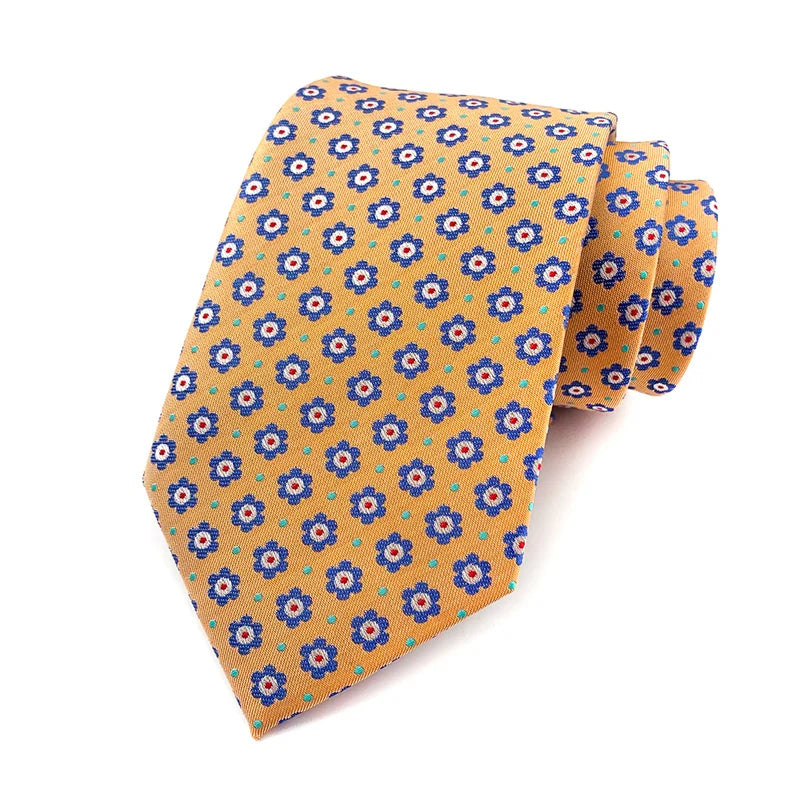 Yellow Floral Dot Tie Luxury 8cm Jacquard Neck Tie Necktie