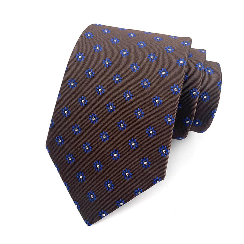 Brown Floral Dot Tie Luxury 8cm Jacquard Neck Tie Necktie