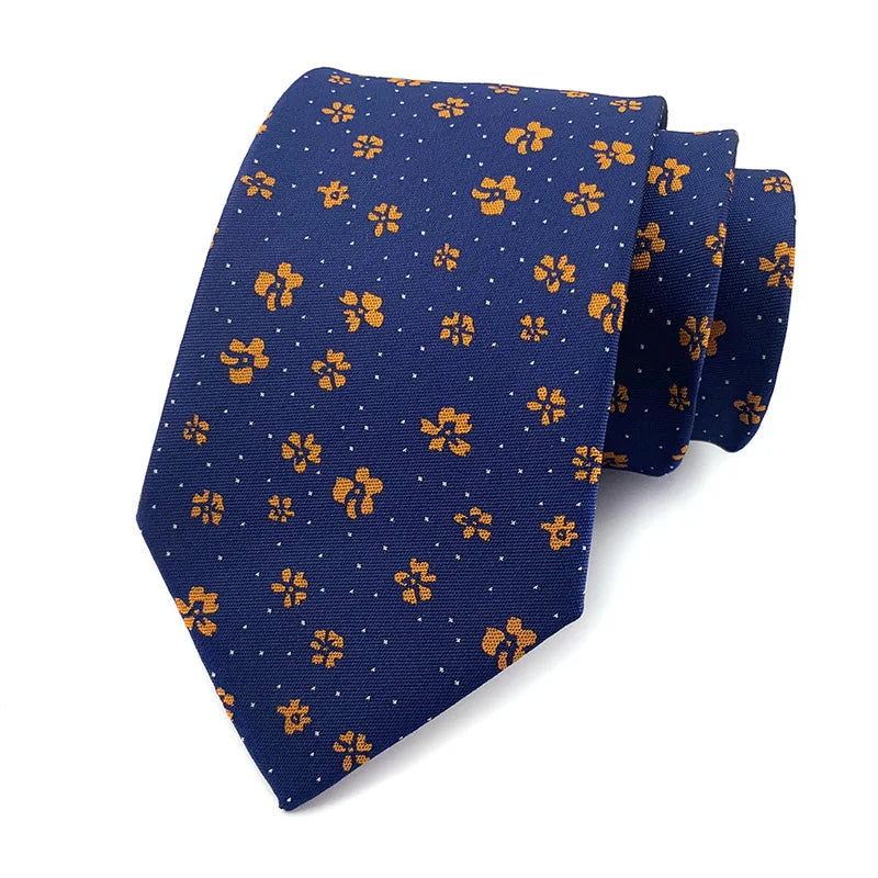 Blue Floral Dot Tie Luxury 8cm Jacquard Neck Tie Necktie