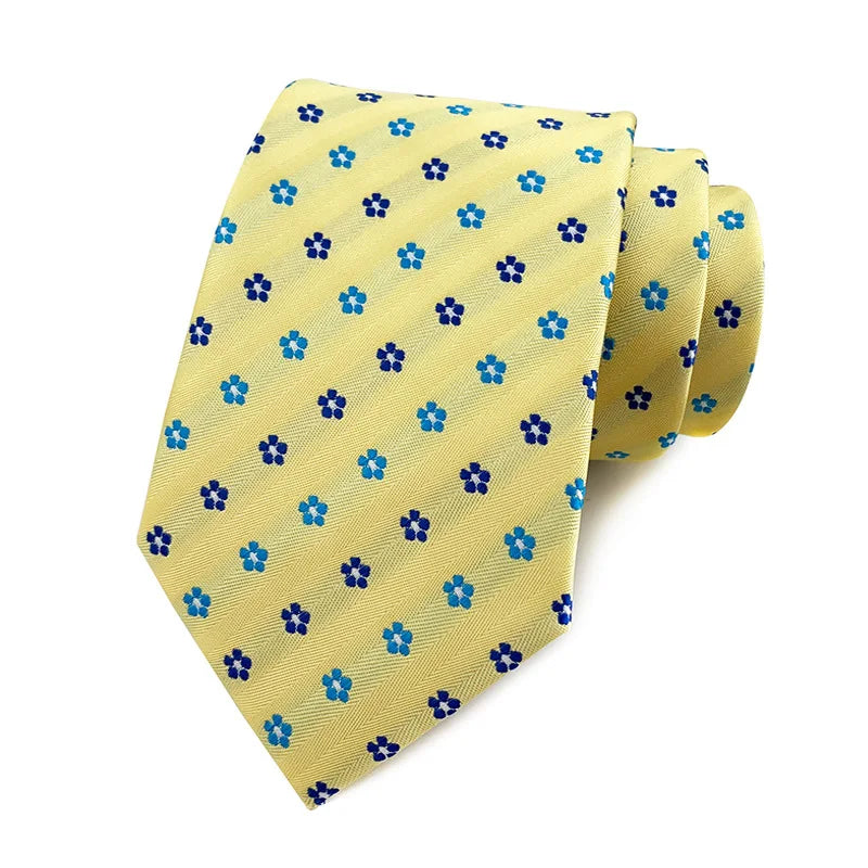 Yellow Floral Dot Tie Luxury 8cm Jacquard Neck Tie Necktie