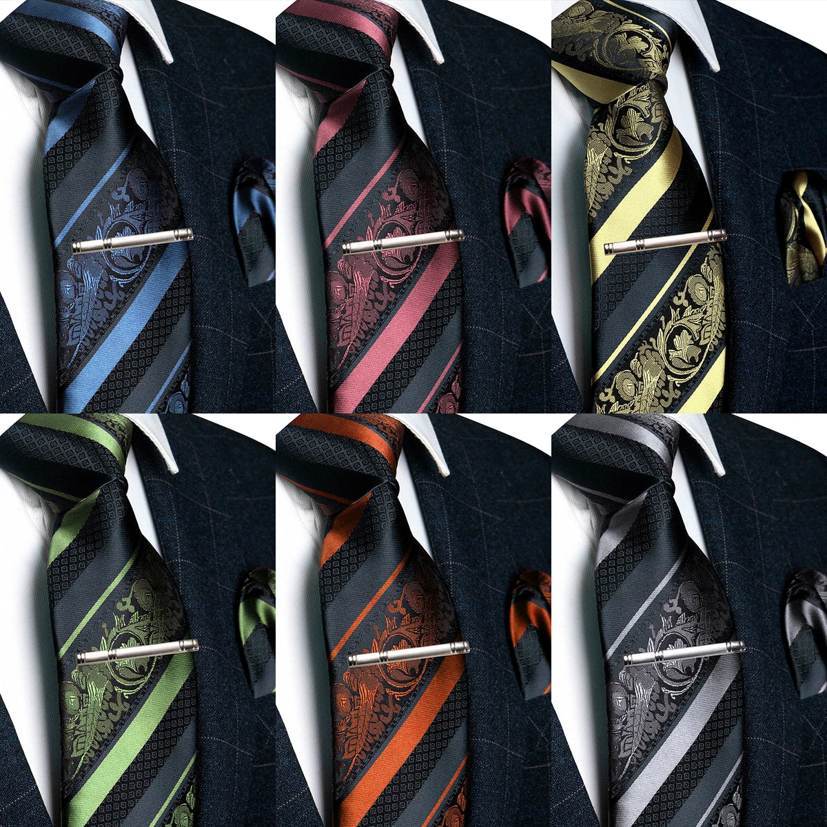Collection of Floral Necktie 8cm Pocket Square Tie Clip Business Suits