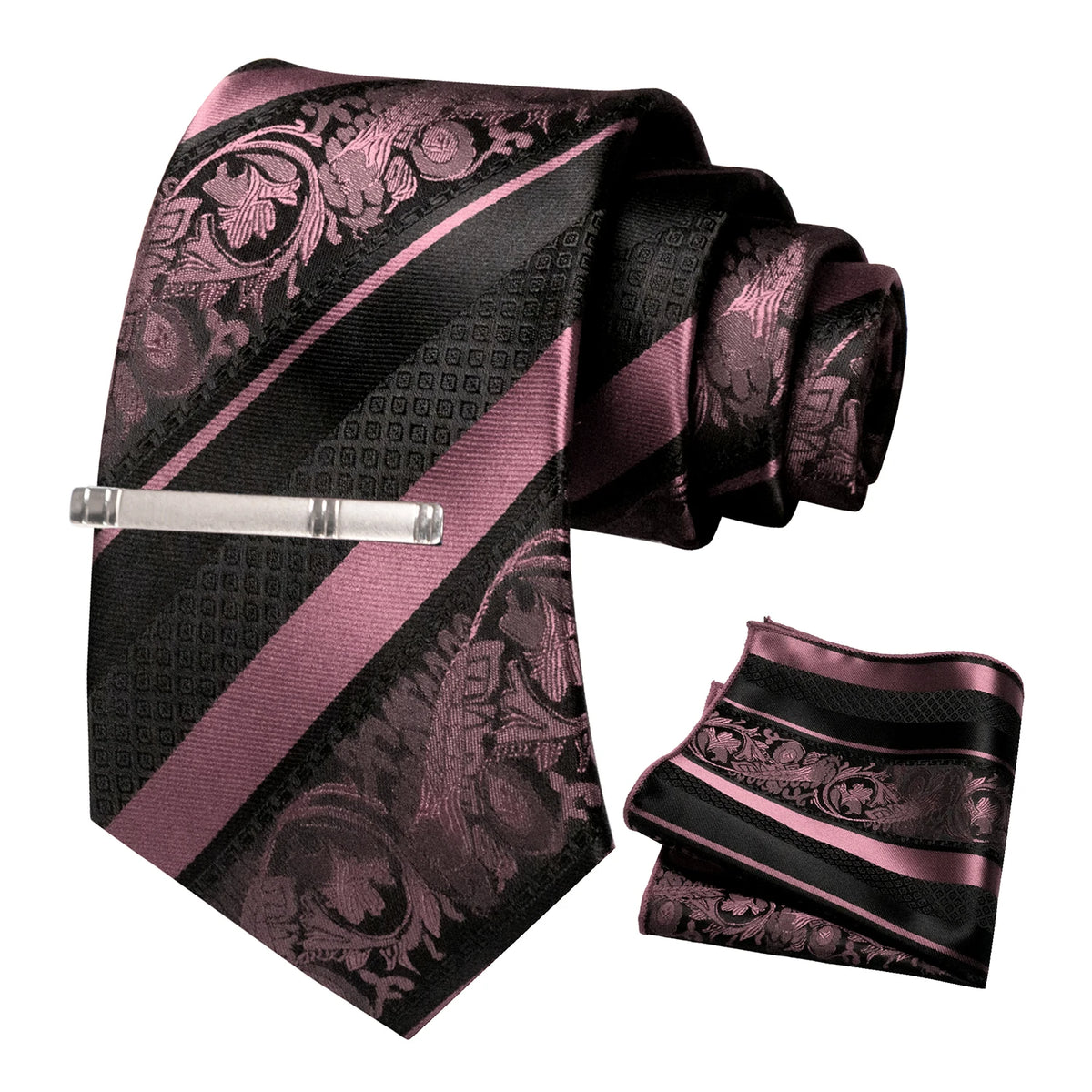 Floral Necktie 8cm Pocket Square Tie Clip Business Suits