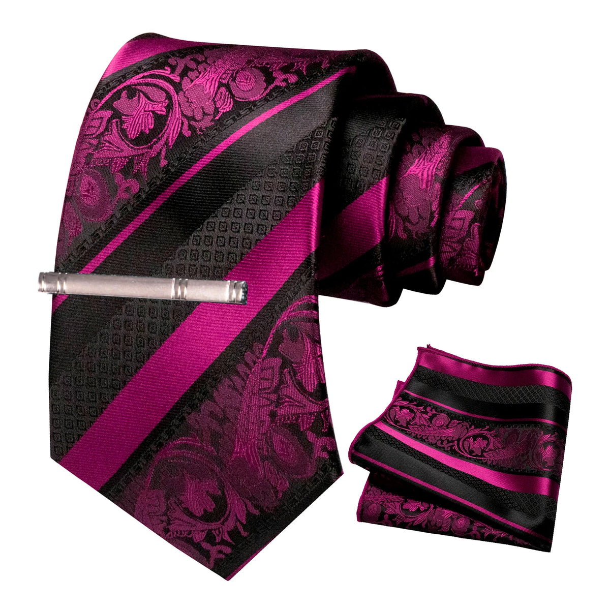 Floral Necktie 8cm Pocket Square Tie Clip Business Suits