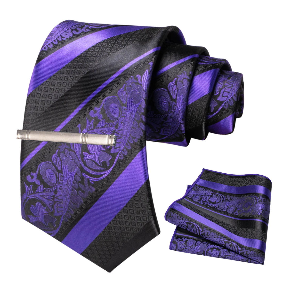 Floral Necktie 8cm Pocket Square Tie Clip Business Suits