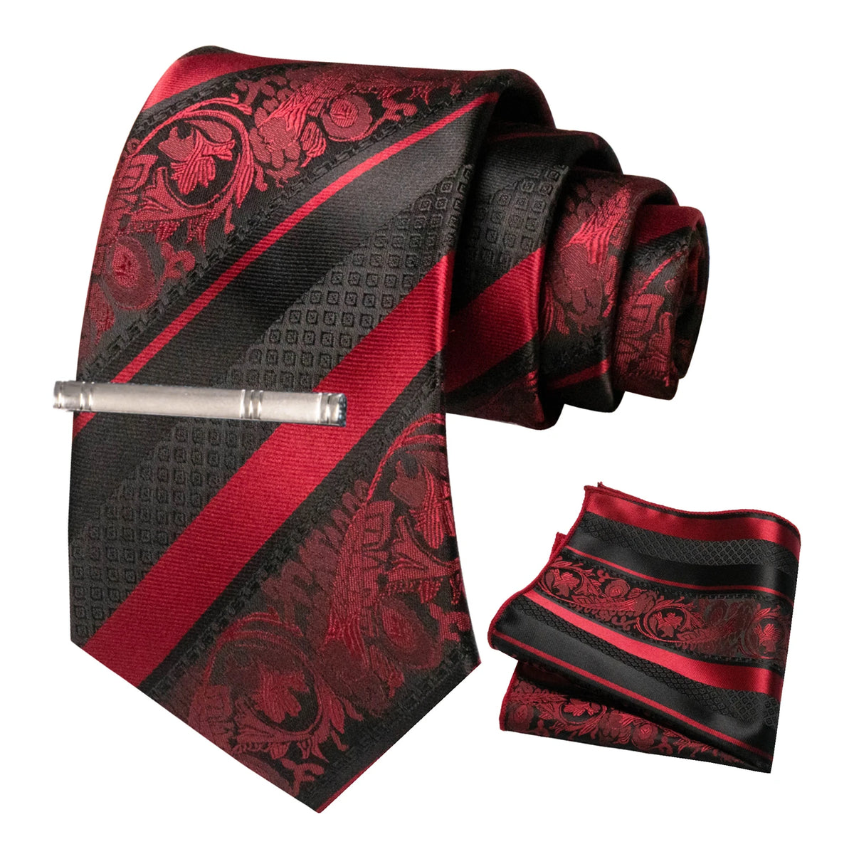 Floral Necktie 8cm Pocket Square Tie Clip Business Suits