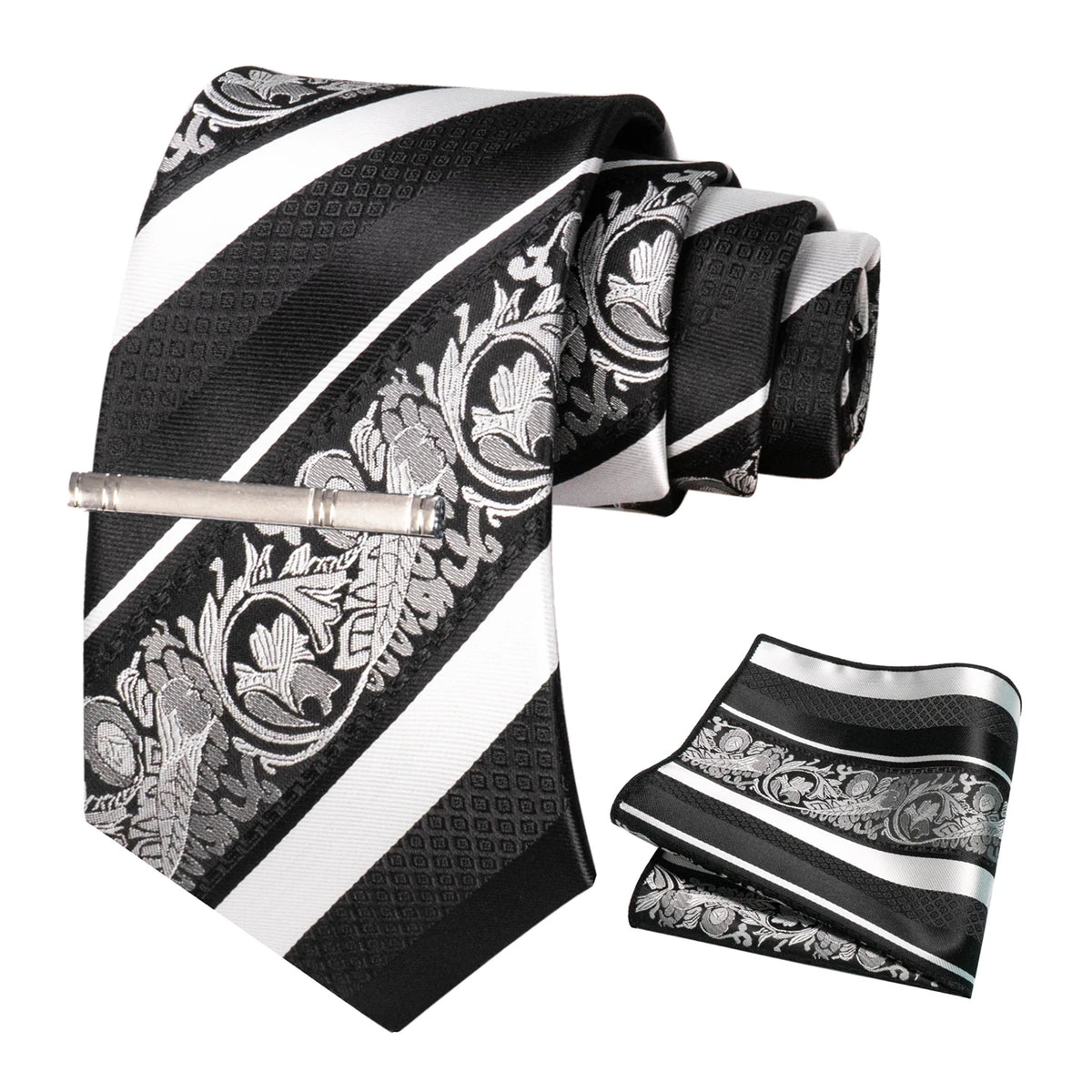 Floral Necktie 8cm Pocket Square Tie Clip Business Suits