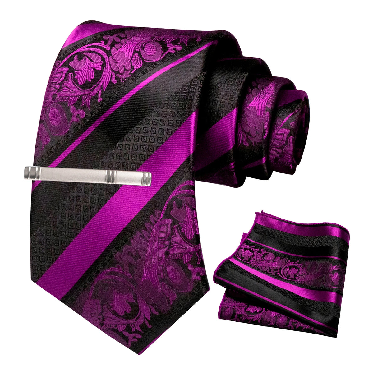 Floral Necktie 8cm Pocket Square Tie Clip Business Suits