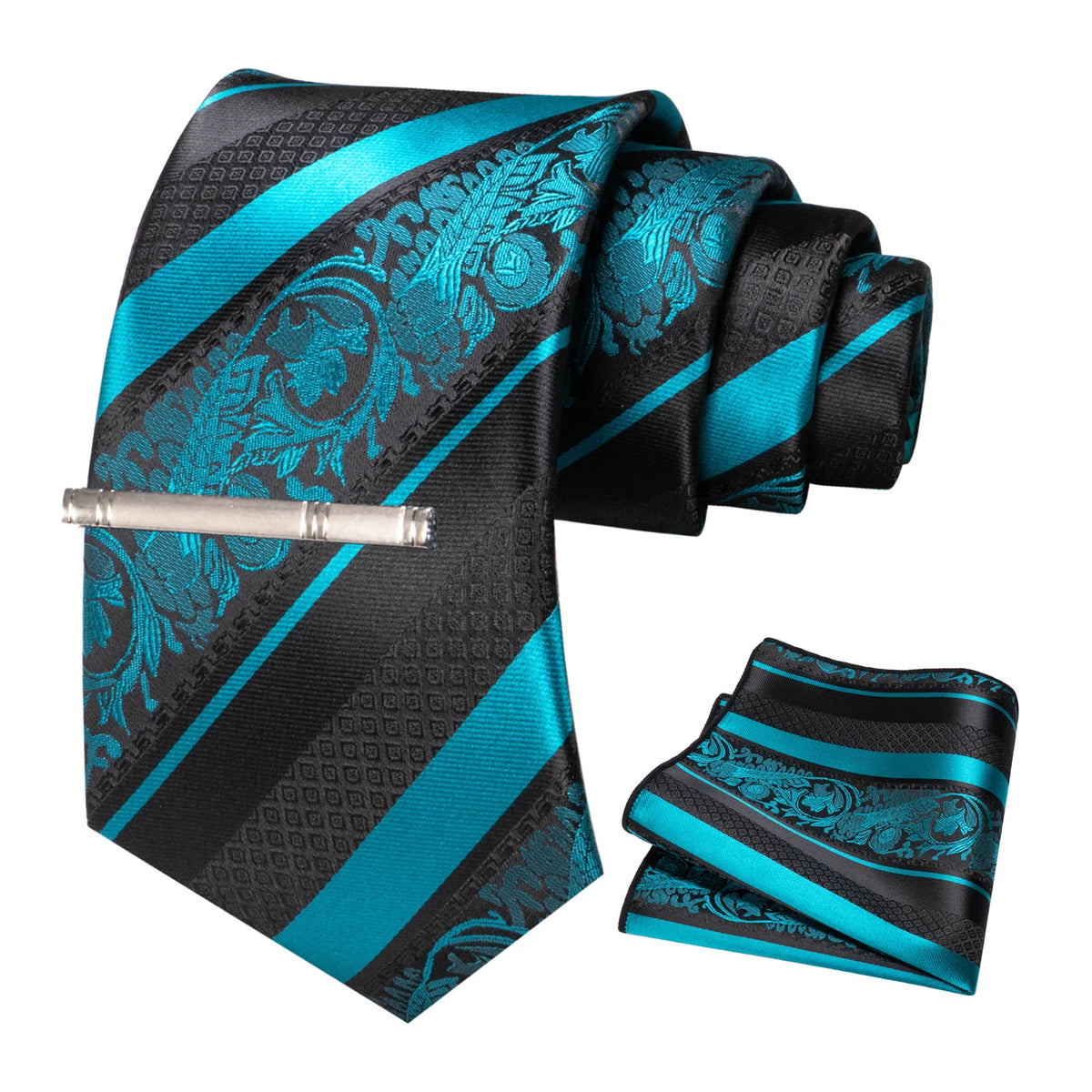 Floral Necktie 8cm Pocket Square Tie Clip Business Suits