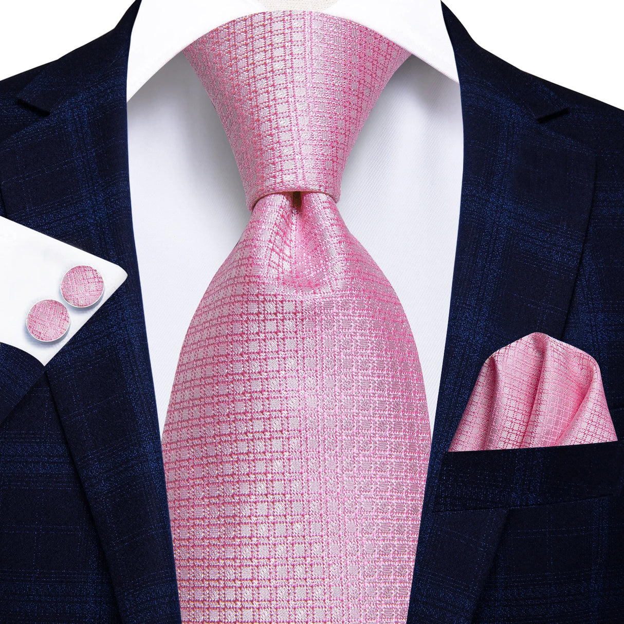 Pink Elegant Handkerchief Cufflinks Necktie
