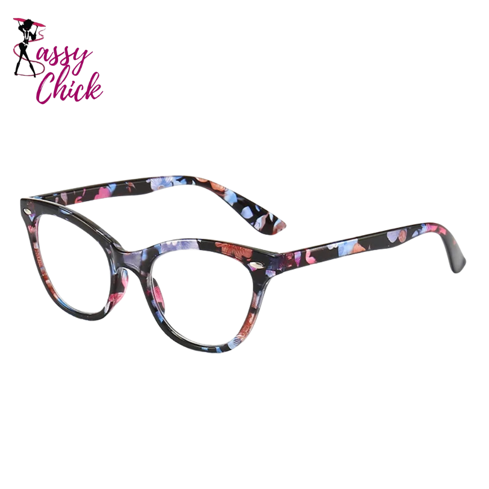 Floral Retro Cat Eye Anti Blue Light Reading Glasses Sassy Chick Logo