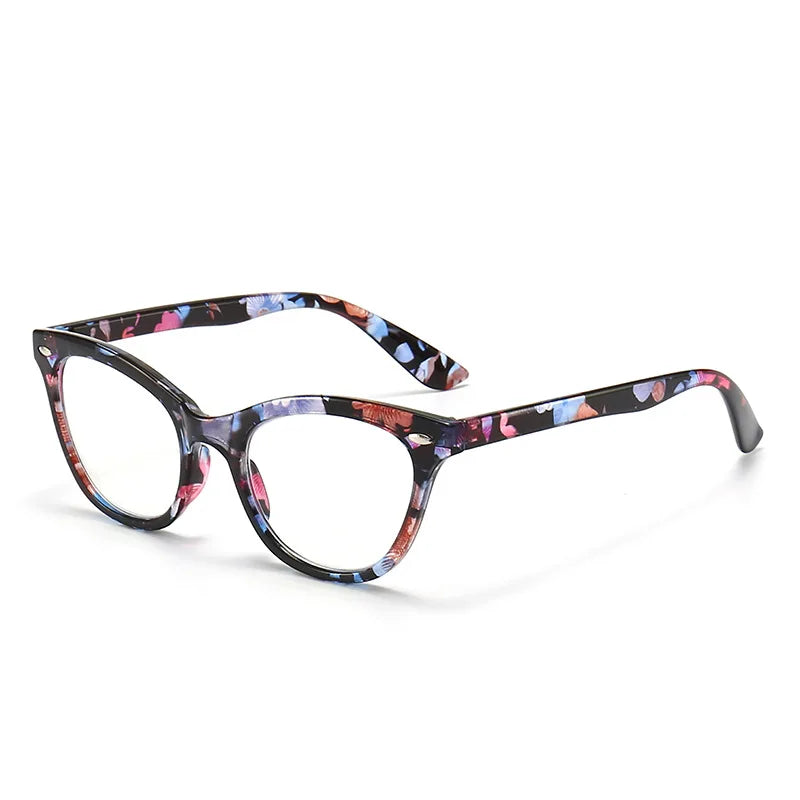 Black Floral Retro Cat Eye Anti Blue Light Reading Glasses
