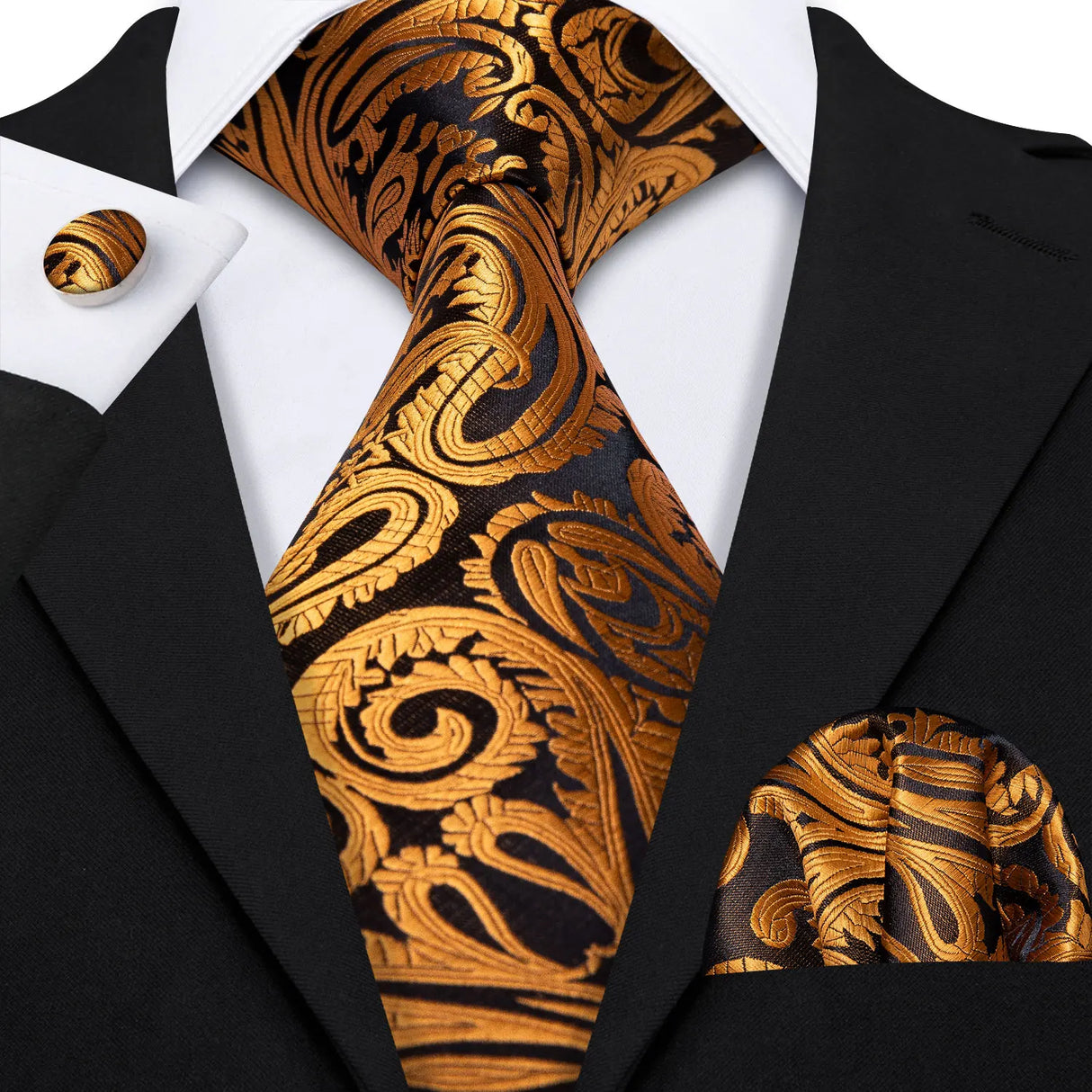 Gold Black Floral Silk Men Novelty Spray Necktie
