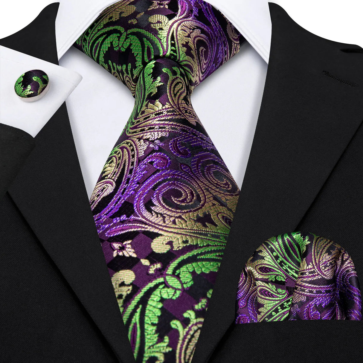 purple green Floral Silk Men Novelty Spray Necktie