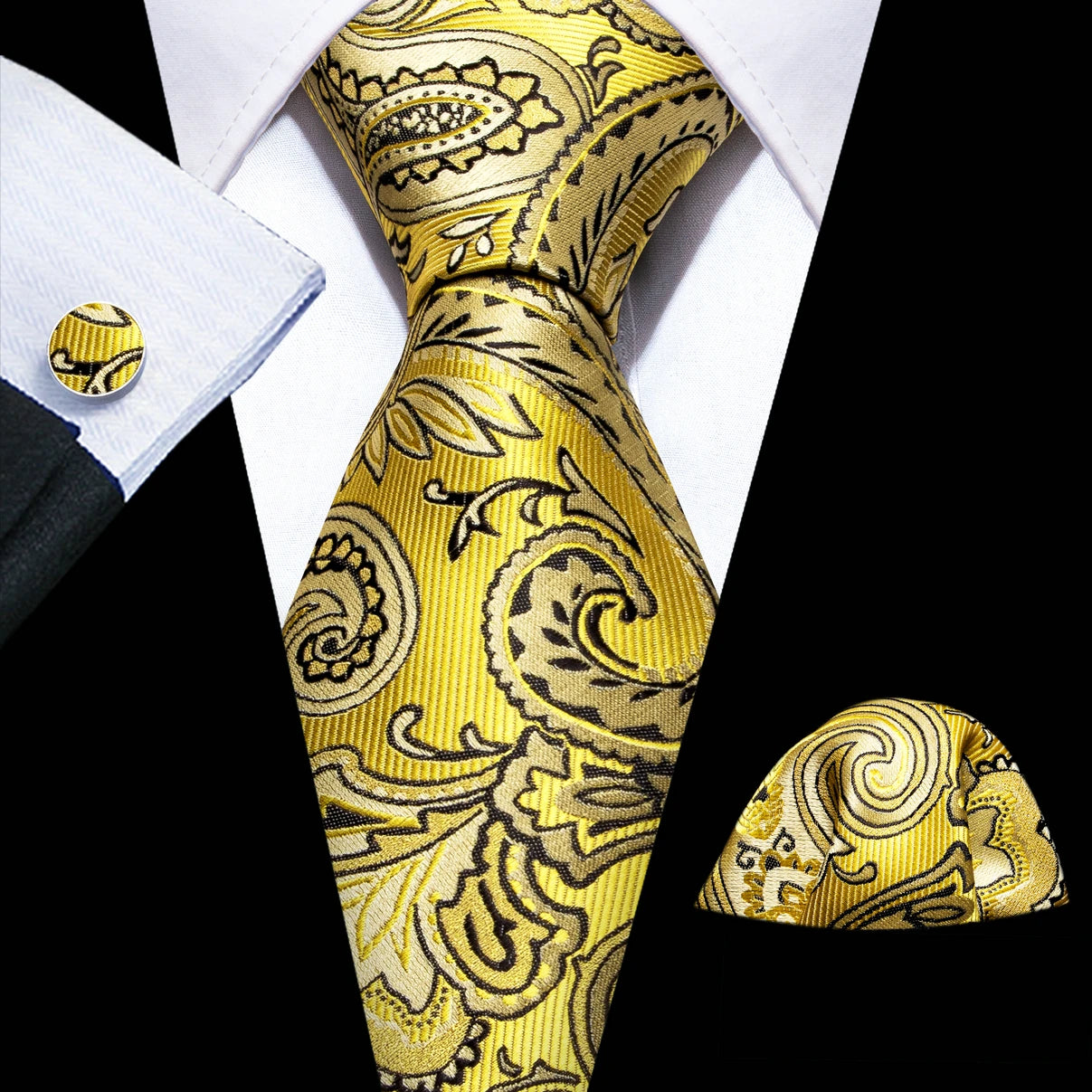 Gold Floral Silk Men Novelty Spray Necktie