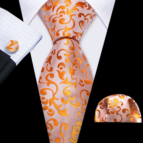 pink orange floral pattern tie set