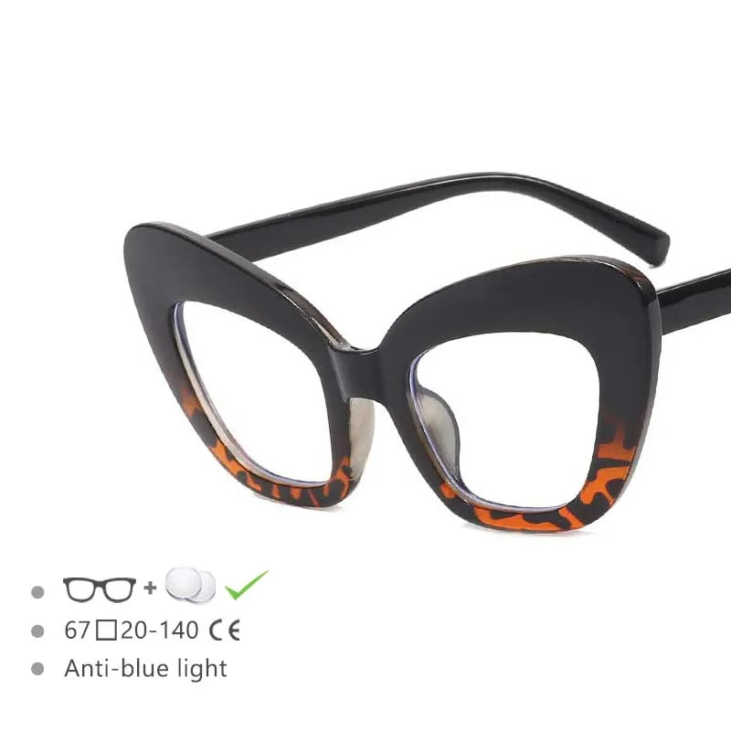 Black leopard Stitching Large Frame Anti-Blue Light Glasses