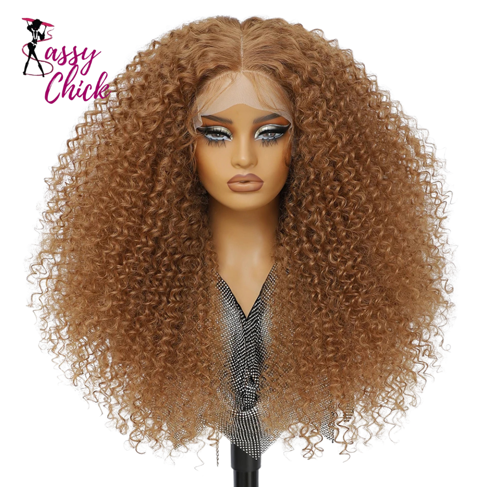 Fluffy 13x5x1.5 Long Ombre Kinky Curly Synthetic Lace Wig Sassy Chick Logo
