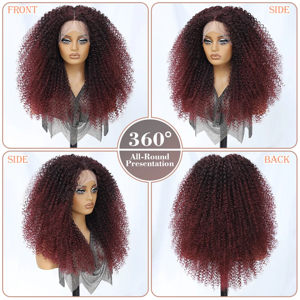 Fluffy 13x5x1.5 Long Ombre Kinky Curly Synthetic Lace Wig