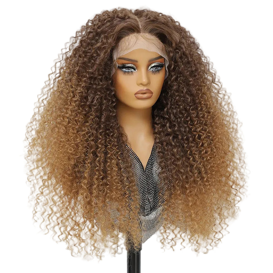 Fluffy 13x5x1.5 Long Ombre Kinky Curly Synthetic Lace Wig