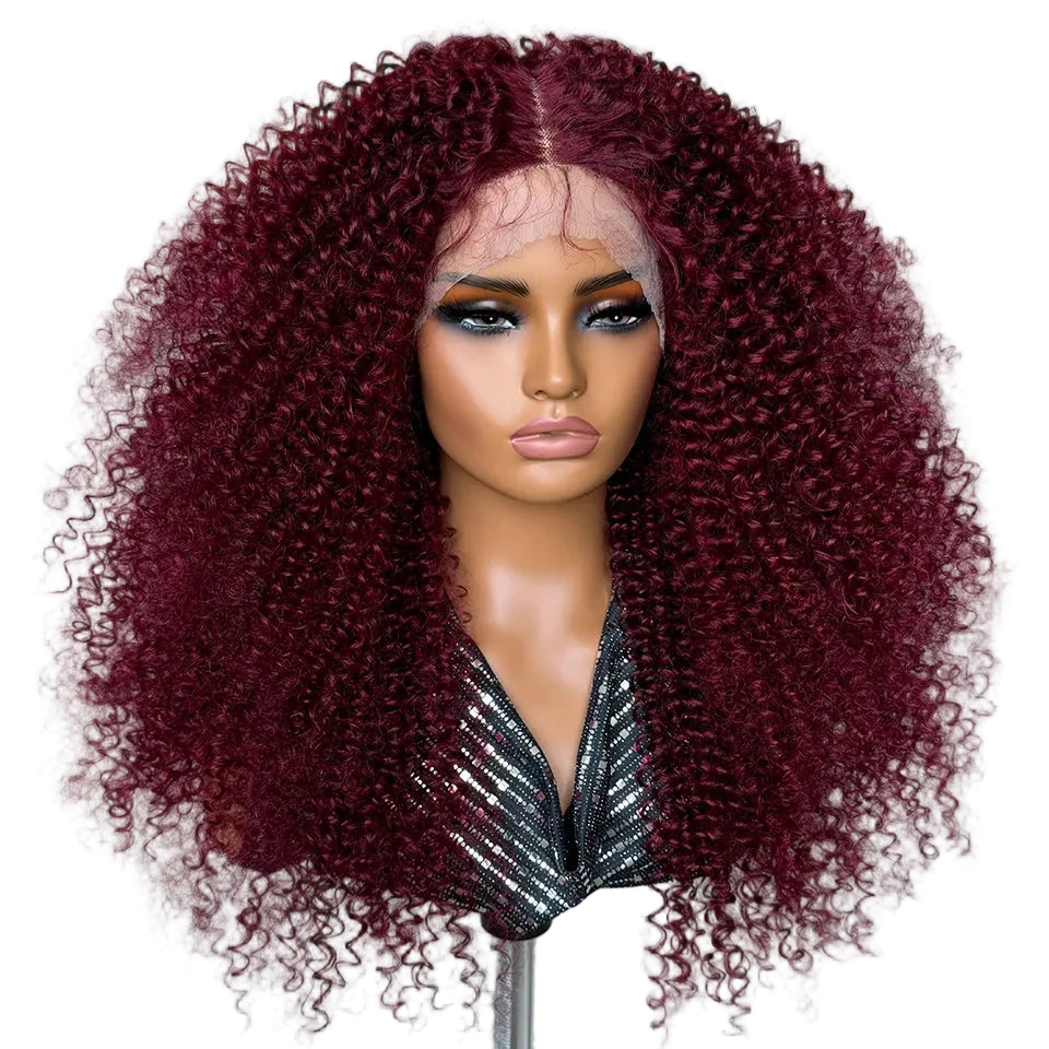 Red Fluffy 13x5x1.5 Long Ombre Kinky Curly Synthetic Lace Wig
