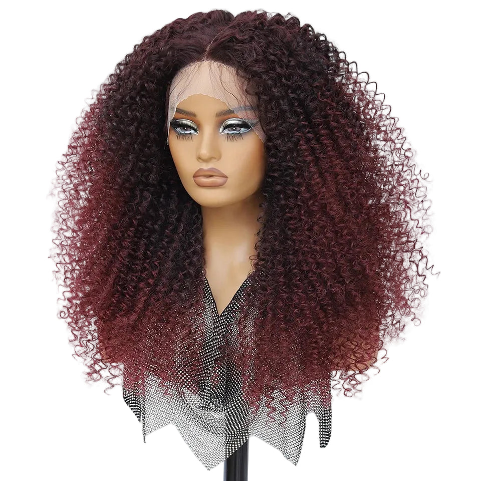 Fluffy 13x5x1.5 Long Ombre Kinky Curly Synthetic Lace Wig