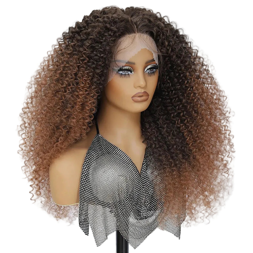 Fluffy 13x5x1.5 Long Ombre Kinky Curly Synthetic Lace Wig