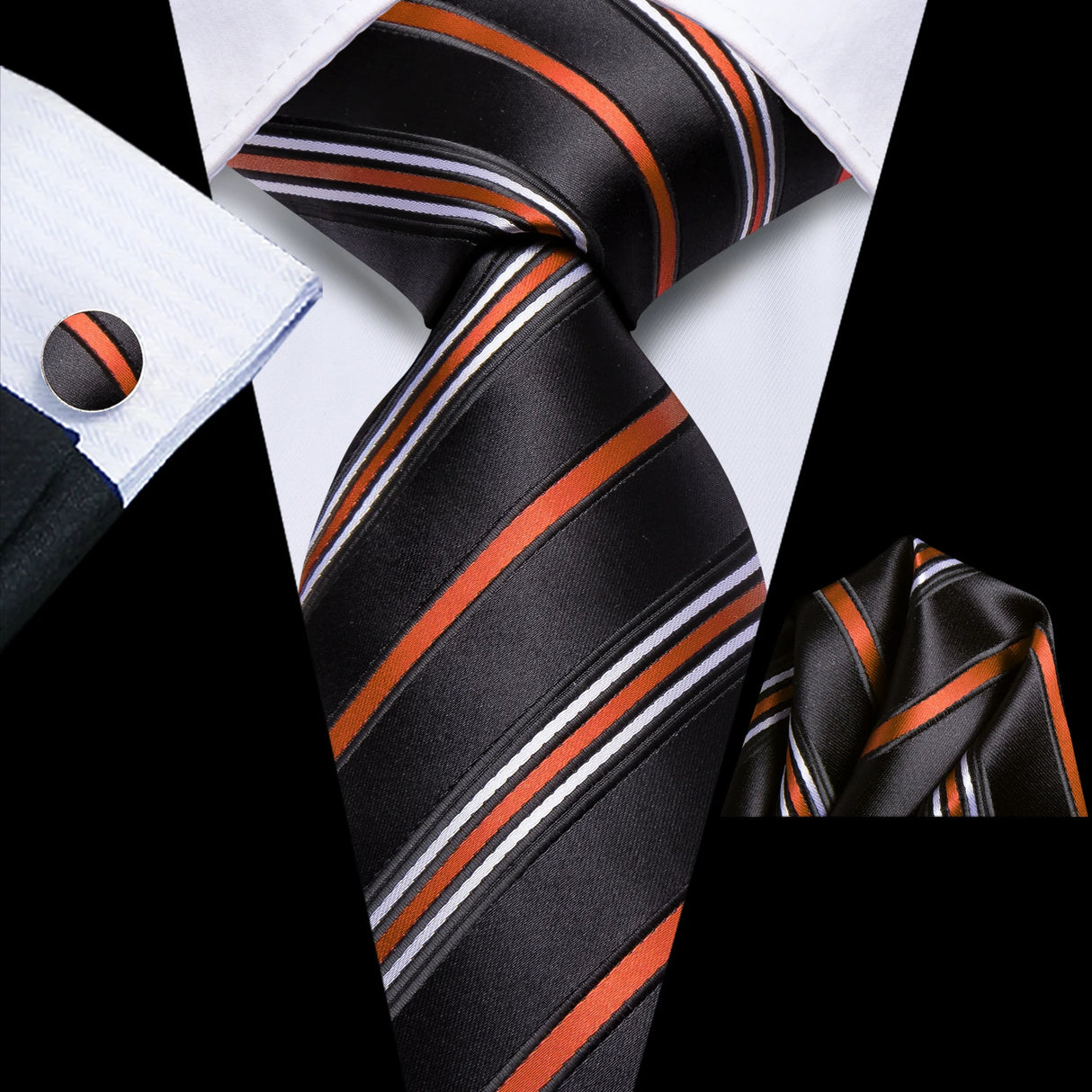 black orange line men ties