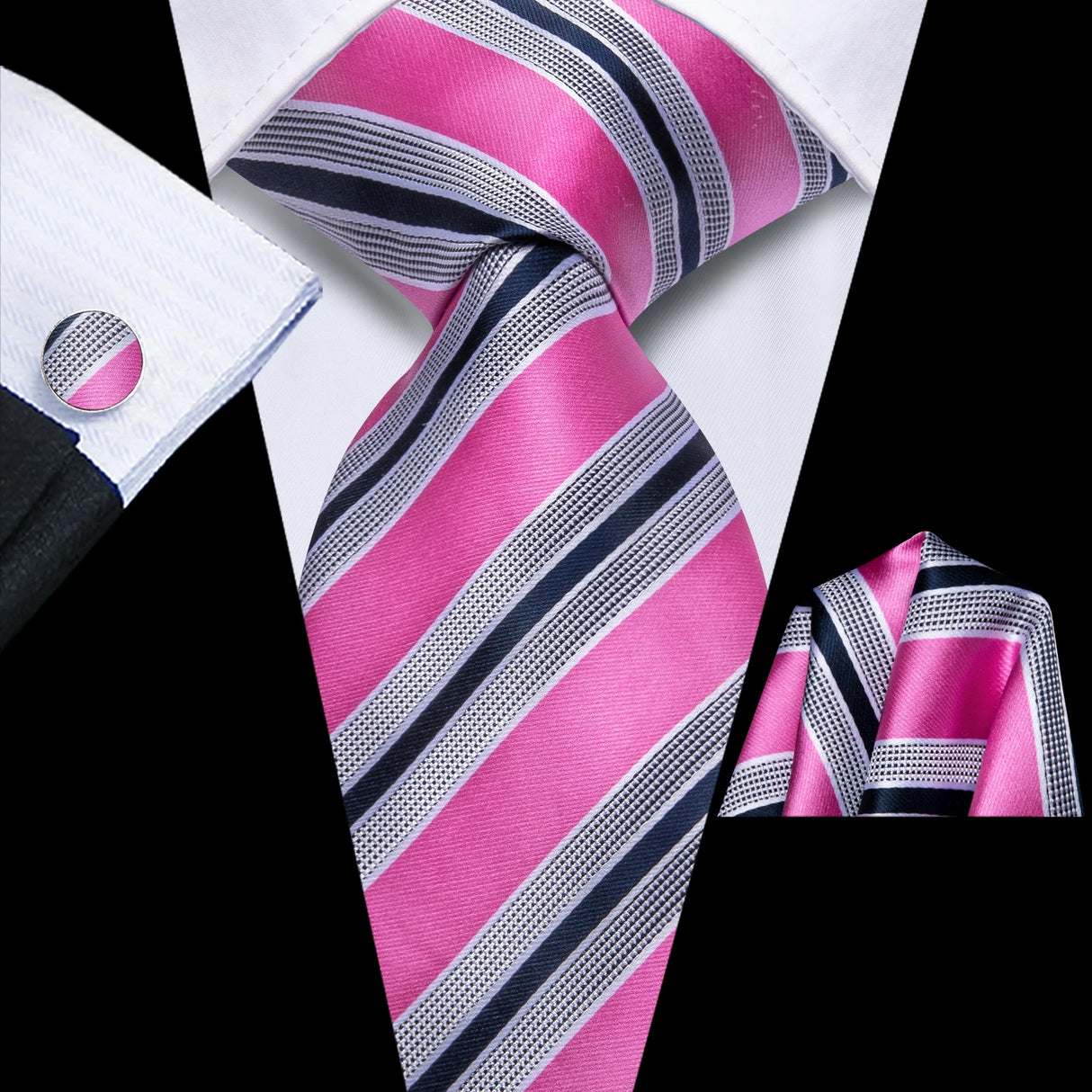 Pink grey black color necktie