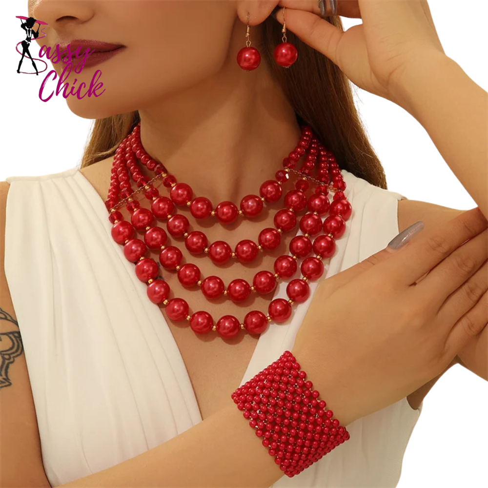 Four Layer Round Pearl Jewelry Sets Sassy Chick Logo