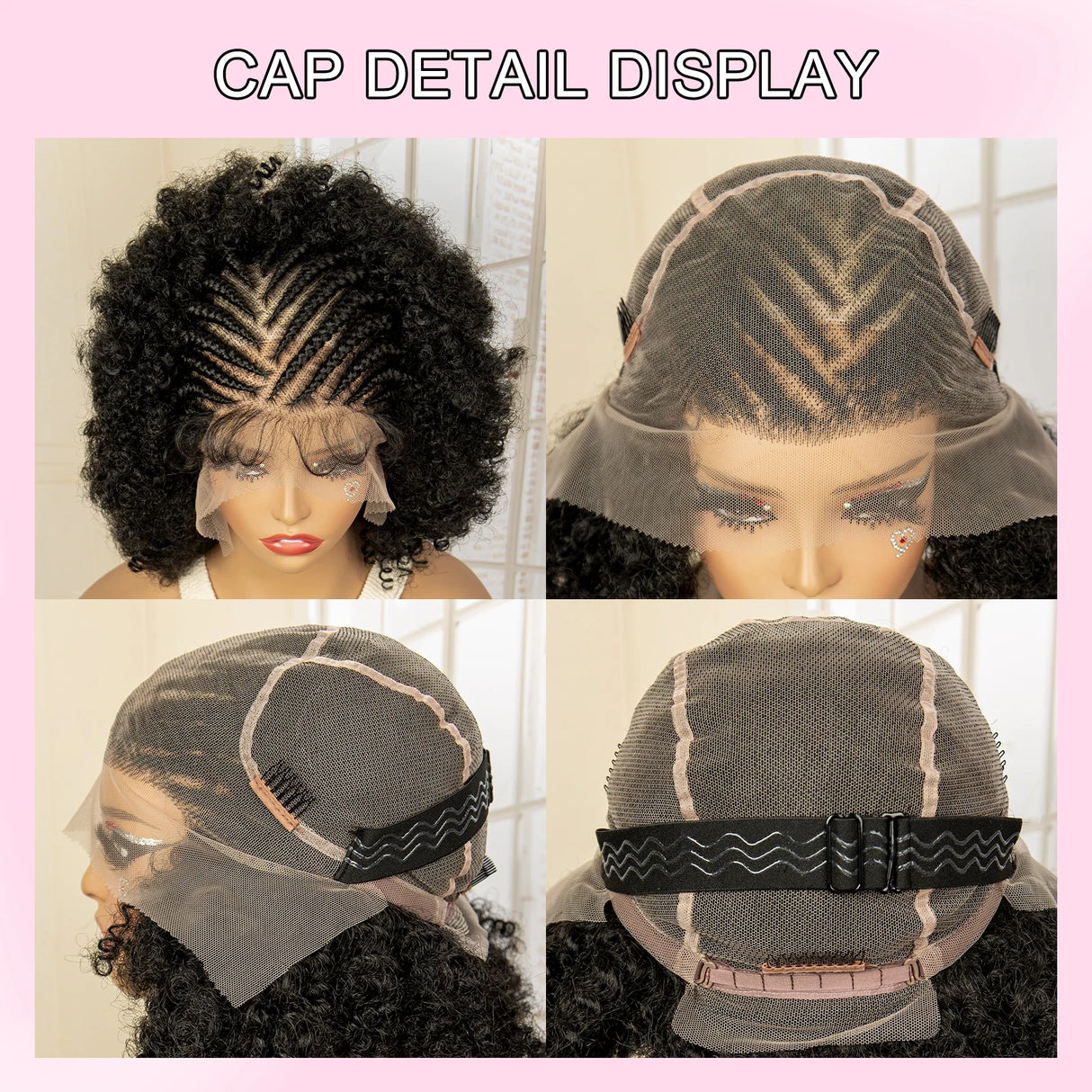 Full Lace Afro Braided Wig cap detail