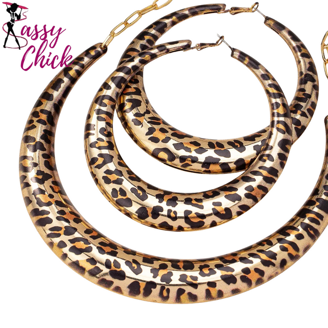 Geometric Leopard Exaggerated Earrings Necklace Sassy Chick Logo