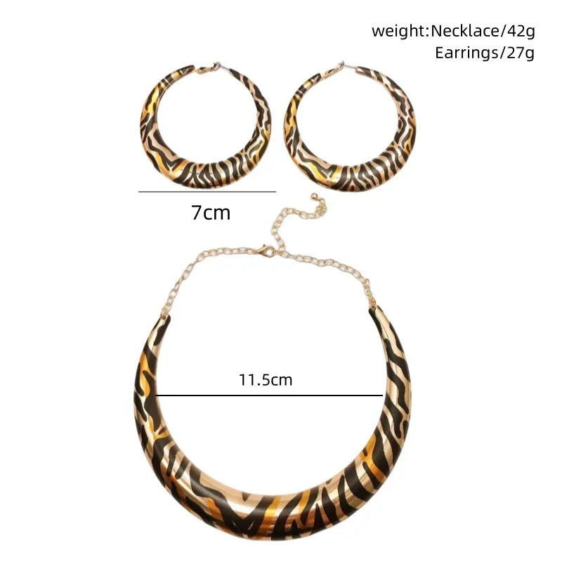 Geometric Leopard Exaggerated Earrings Necklace size