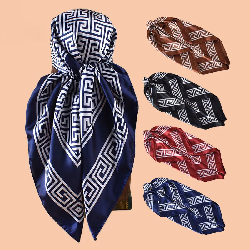 Collection of Geometric Letter Print Silk Satin Square Scarf