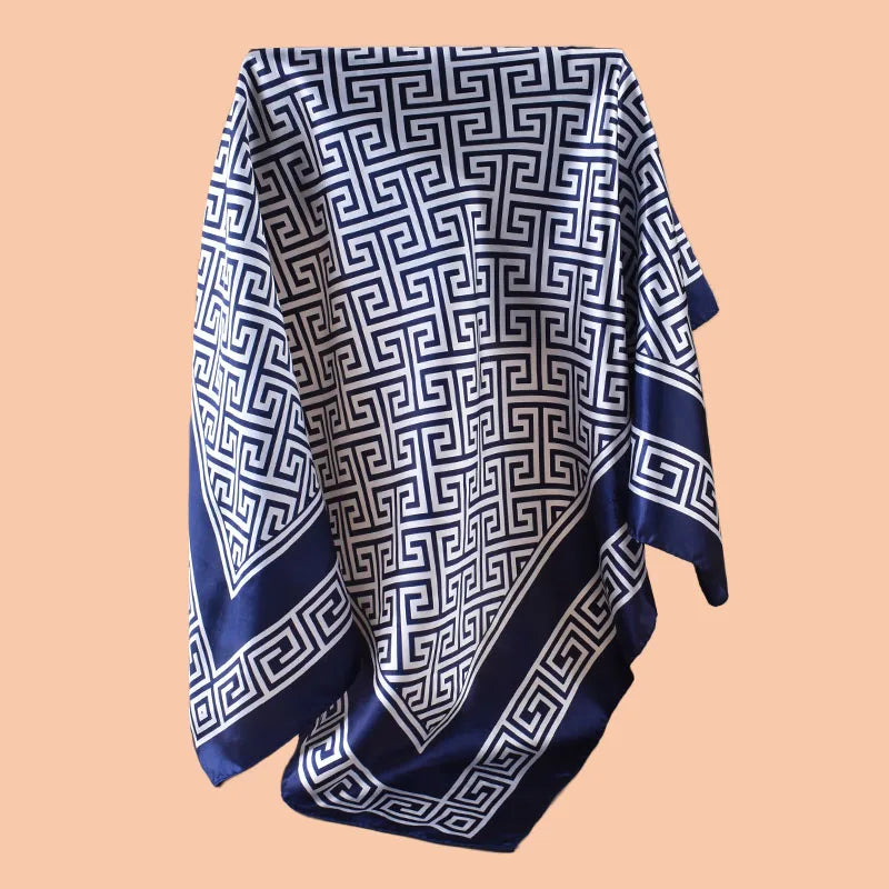 Geometric Letter Print Silk Satin Square Scarf