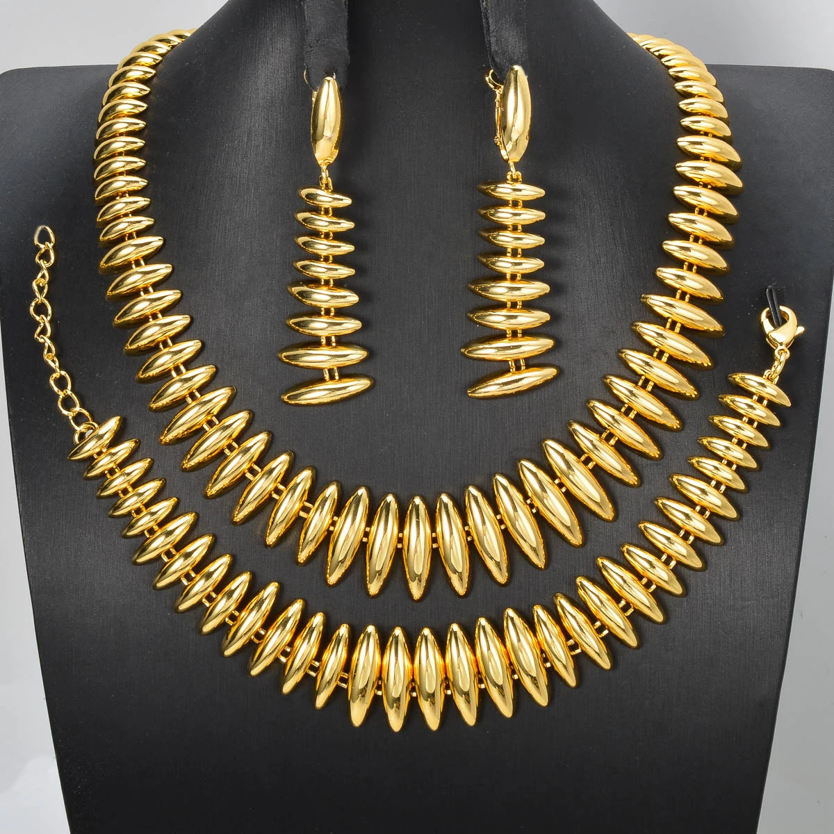 Geometric Metal Necklace Bracelet Earring Set